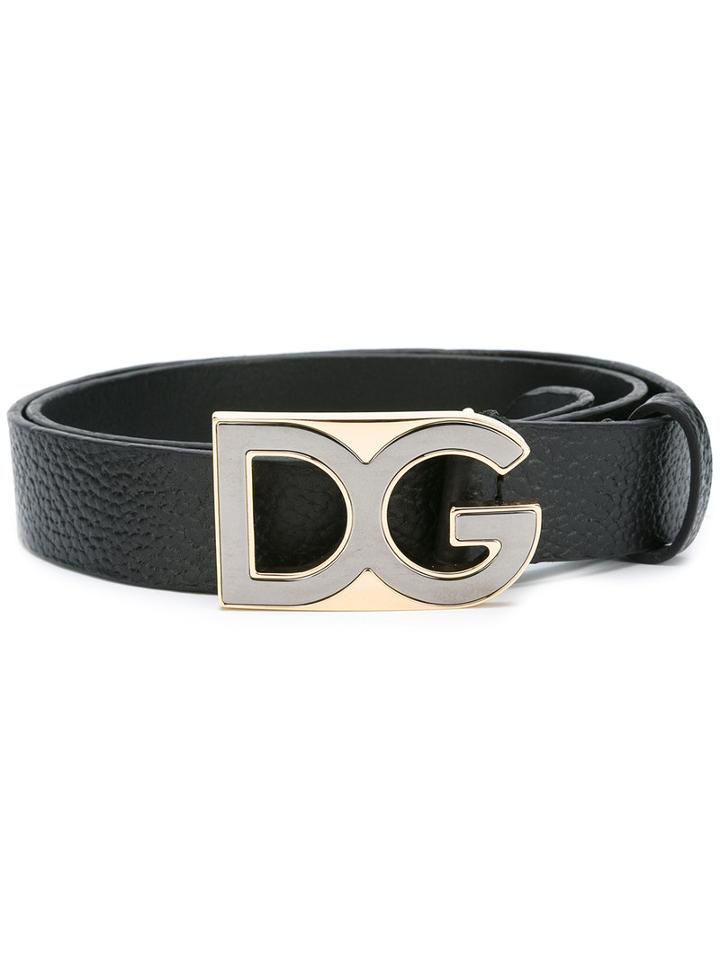 Dolce & Gabbana Brand Logo Buckle Belt, Men's, Size: 95, Black, Leather