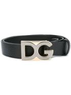 Dolce & Gabbana Brand Logo Buckle Belt, Men's, Size: 95, Black, Leather