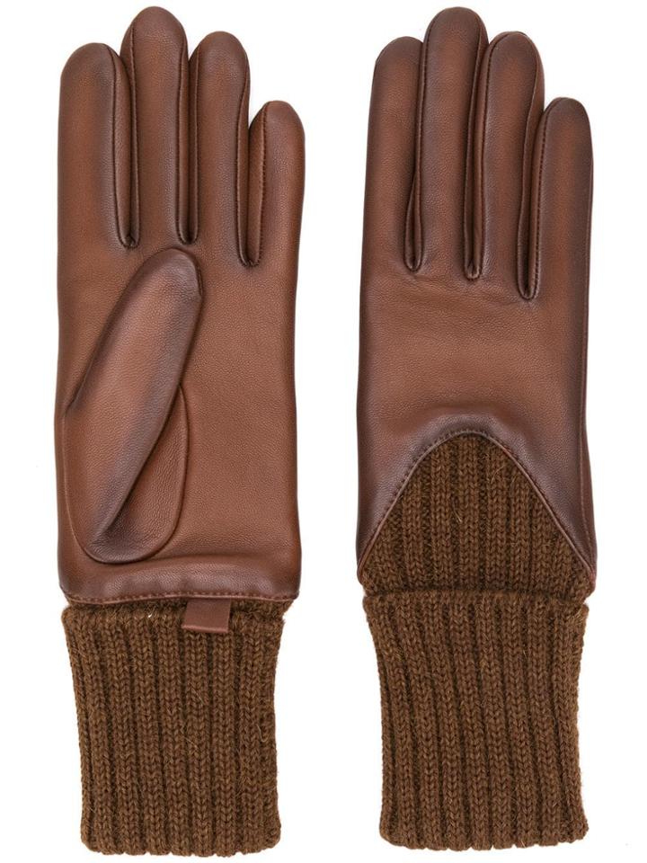 Agnelle Leather Knitted Gloves - Brown