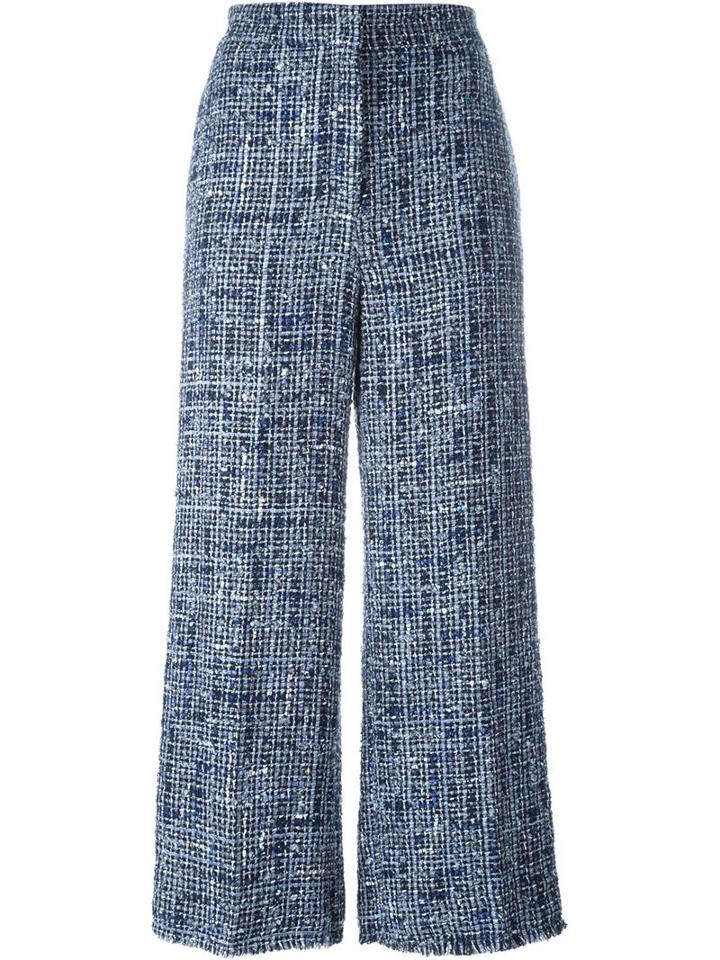 Sonia Rykiel Wide-leg Tweed Trousers, Women's, Size: 38, Blue, Cotton/linen/flax/acrylic/silk