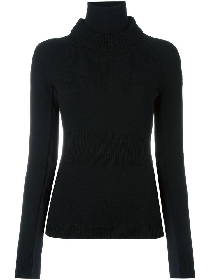 Moncler Grenoble Ribbed Detail Mock Neck Jumper, Women's, Size: Small, Black, Wool/polyester/virgin Wool/spandex/elastane