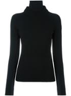 Moncler Grenoble Ribbed Detail Mock Neck Jumper, Women's, Size: Small, Black, Wool/polyester/virgin Wool/spandex/elastane