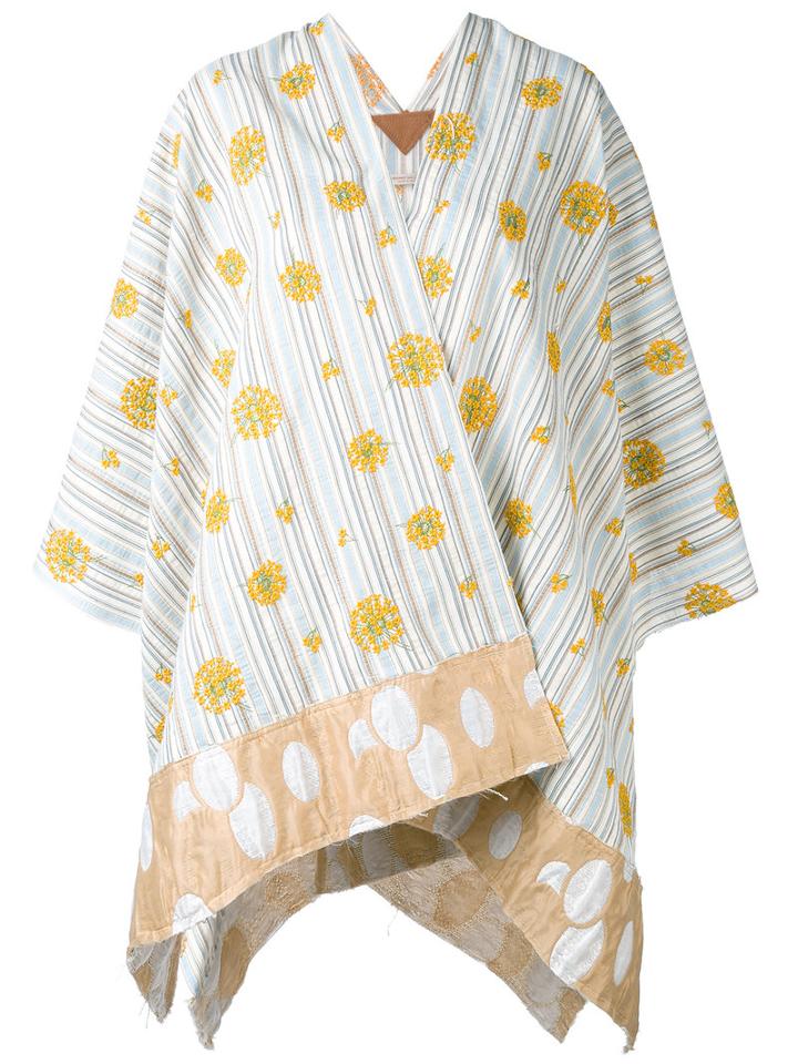 Ermanno Gallamini - Embroidered Flowers Poncho - Women - Cotton/polyester - One Size, Nude/neutrals, Cotton/polyester
