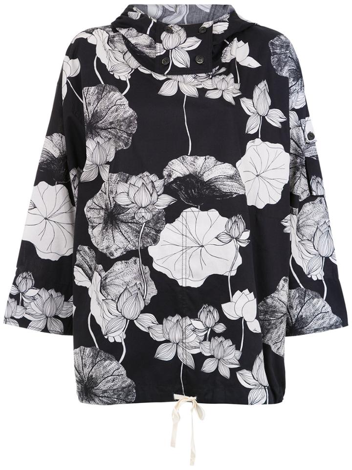 Sissa Floral Lotus Printed Oversized Jacket - Black