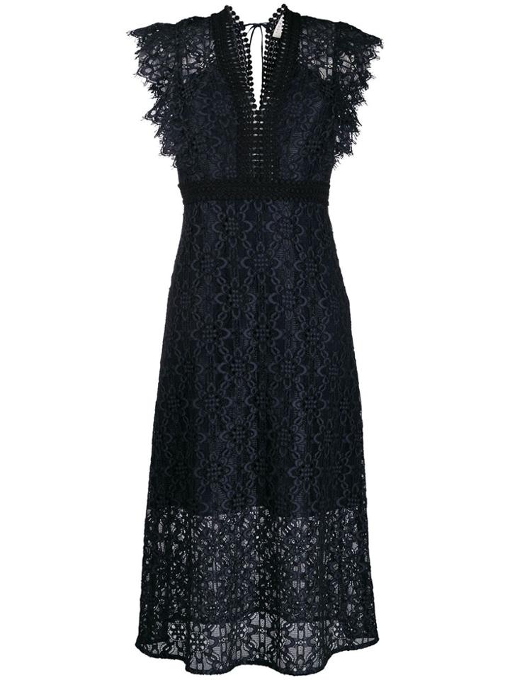 Sandro Paris Lace Cap-sleeve Midi Dress - 44 Marine
