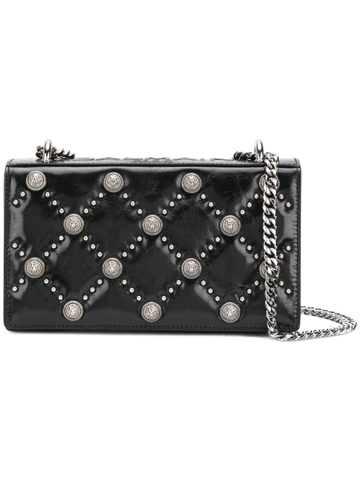 Balmain Embossed Button Shoulder Bag - Black