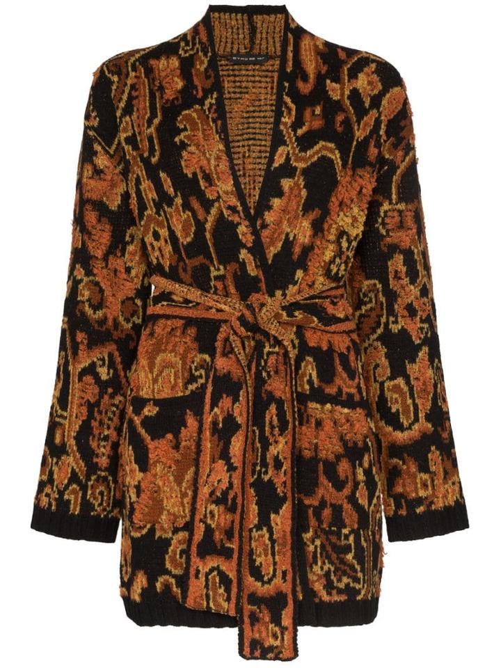 Etro Ikat Intarsia Knit Wrap Cardigan - Brown