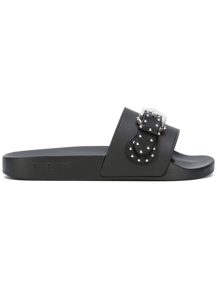 Givenchy Studded Buckle Slides - Black