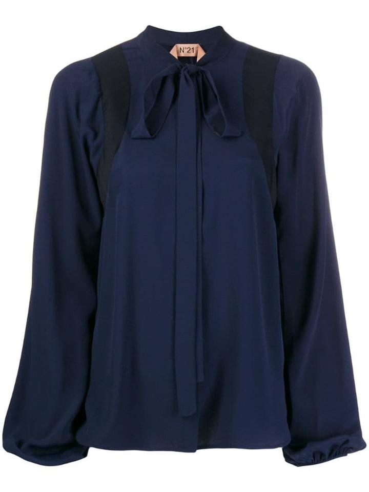 Nº21 Pussycat Bow Long-sleeved Blouse - Blue