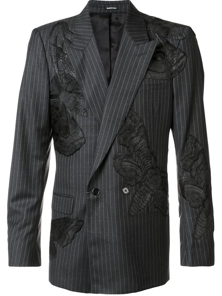 Alexander Mcqueen Moth Appliqued Pin Striped Blazer