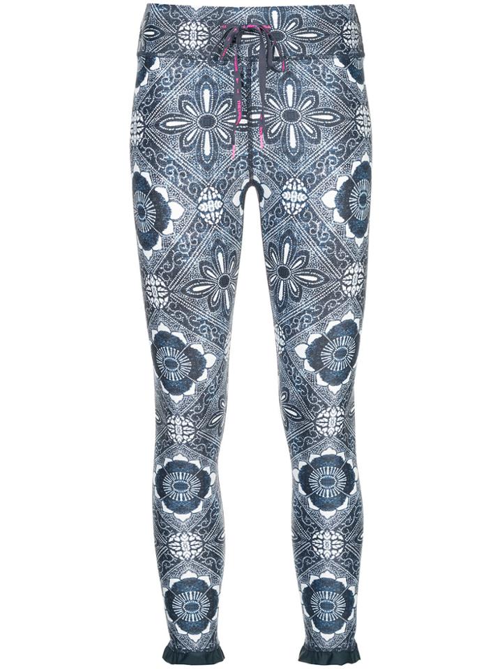 The Upside Ruffle Hem Print Leggings - Blue