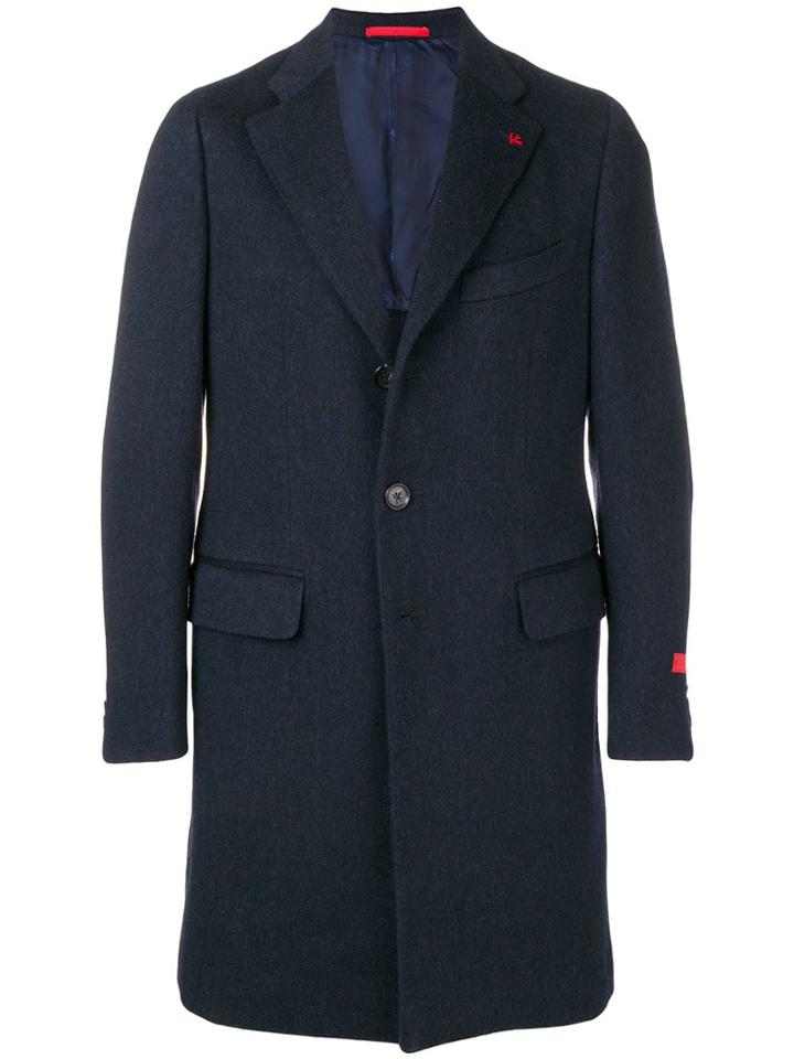 Isaia Single Breasted Midi Coat - Blue