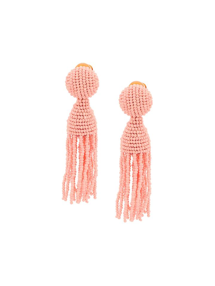 Oscar De La Renta Beaded Tassel Earrings - Pink & Purple