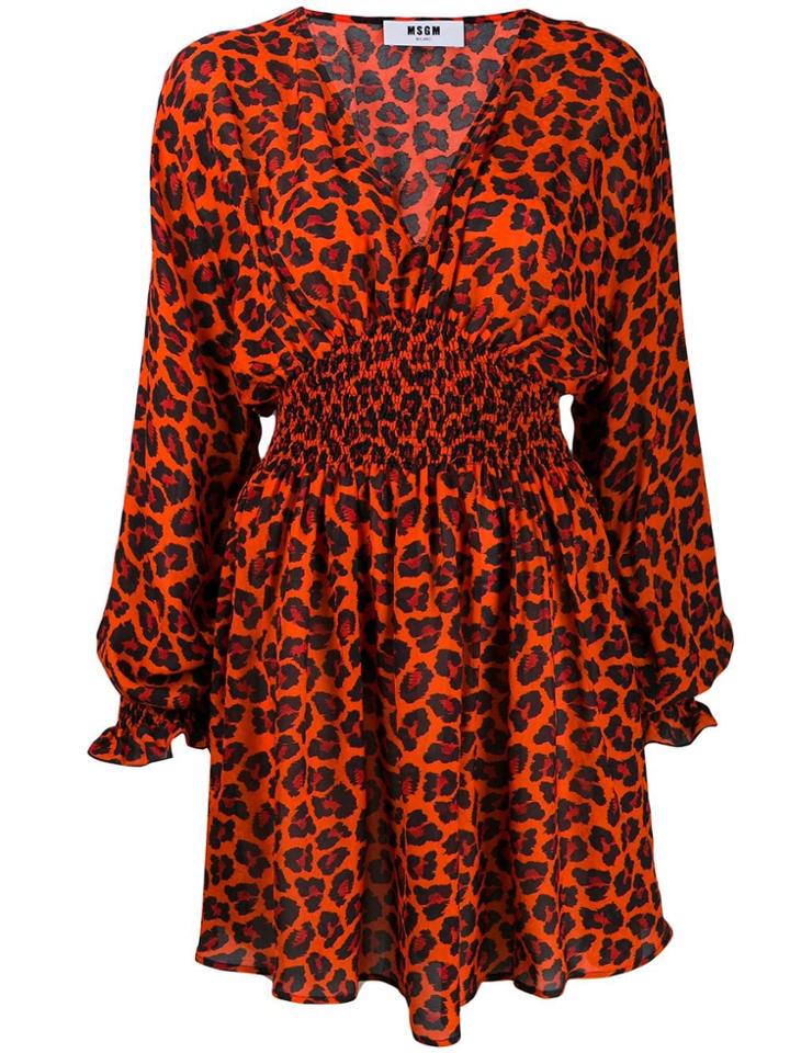 Msgm Leopard Print Mini Dress - Orange