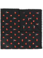 Saint Laurent - Red Heart, Lightning Bolt And Flame Print Scarf - Women - Cotton/wool - One Size, Black, Cotton/wool
