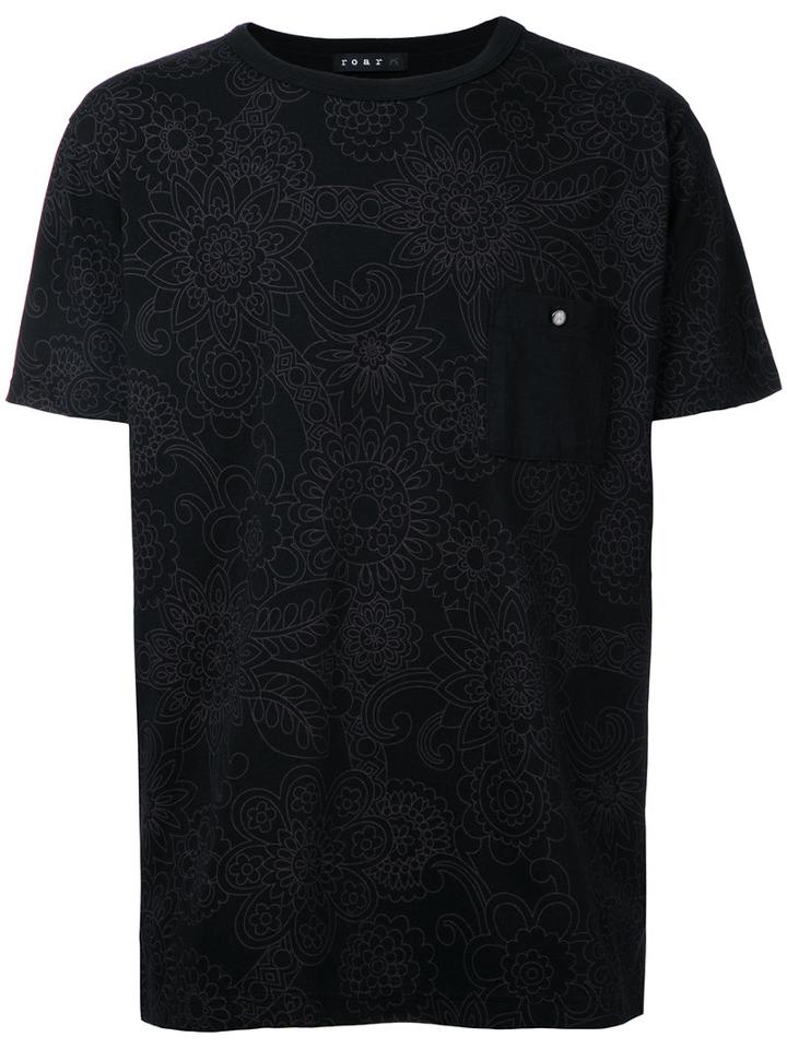Roar Floral Print Chest Pocket T-shirt, Men's, Size: Iii, Black, Cotton