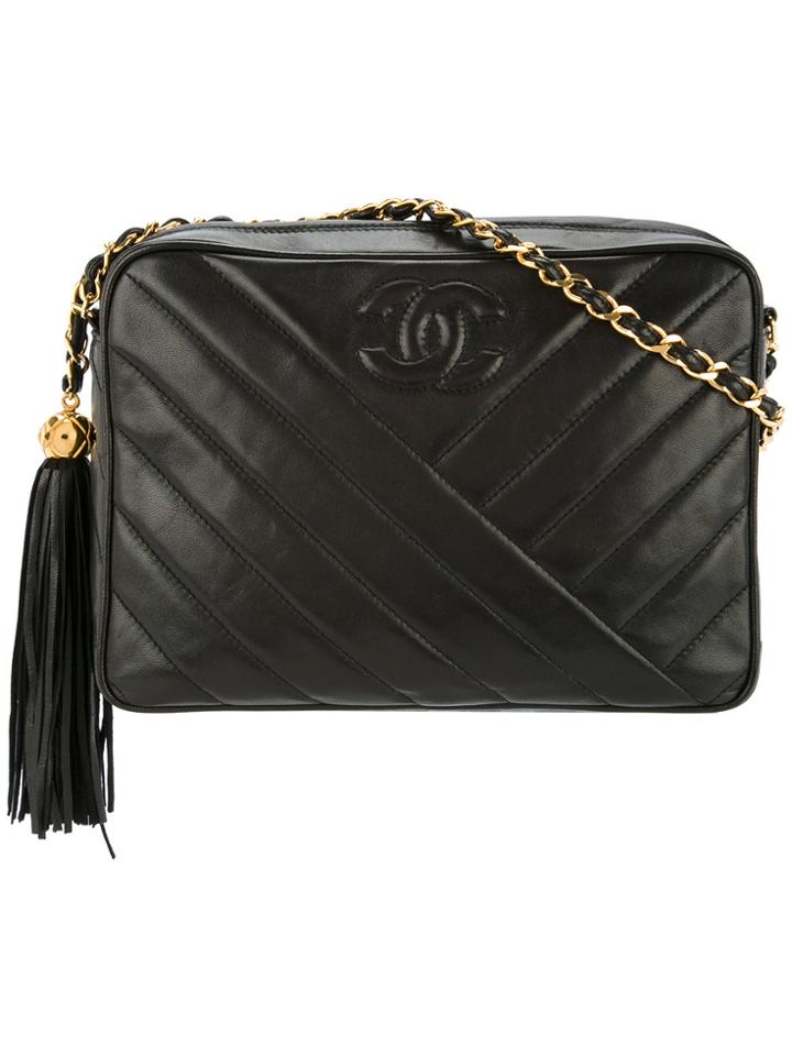 Chanel Vintage V Stitch Chain Bag - Black