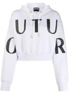 Versace Jeans Couture Cropped Logo Print Hoodie - White