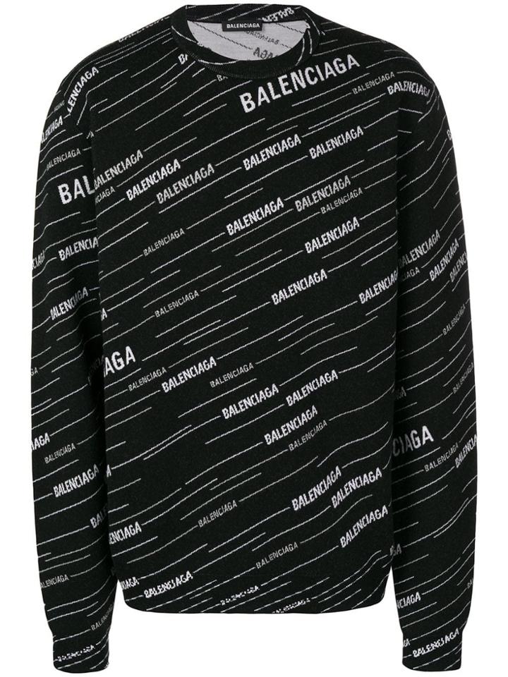 Balenciaga Jacquard Logo Crew Neck Sweatshirt - Black