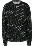 Balenciaga Jacquard Logo Crew Neck Sweatshirt - Black