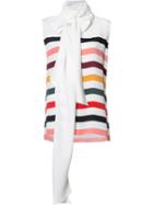 Carolina Herrera Striped Sleeveless Blouse, Women's, Size: 4, White, Silk