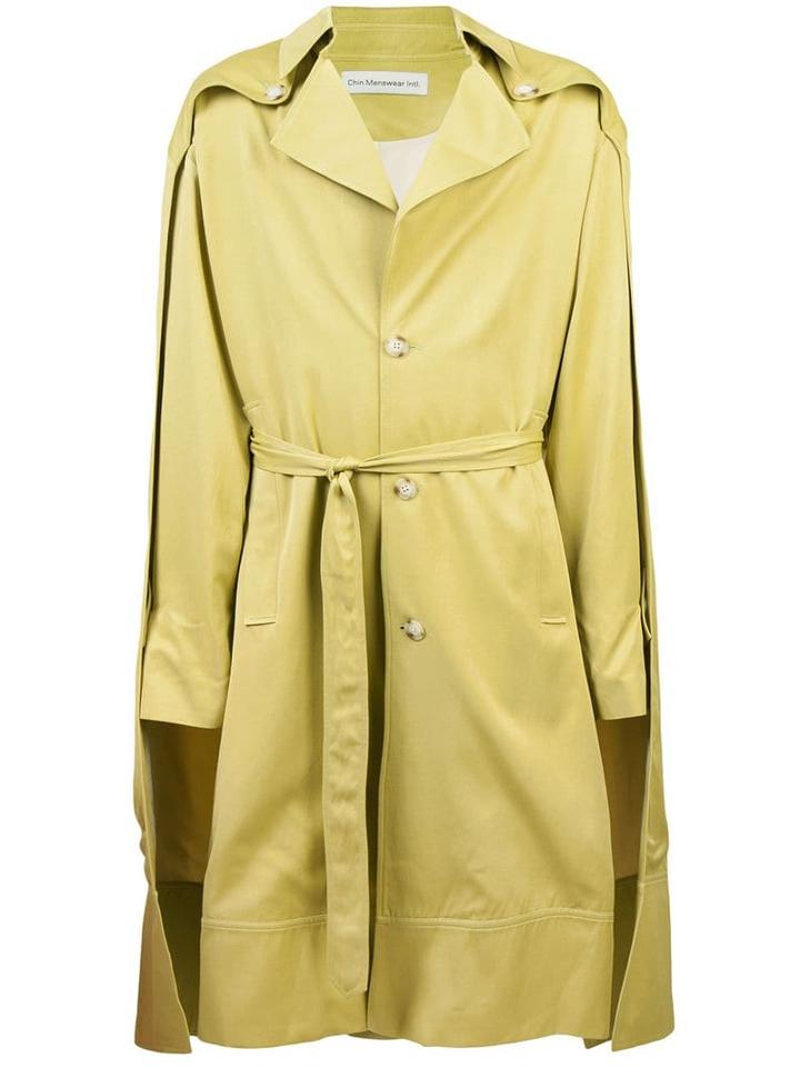 Chin Menswear Intl Double Cloak Trench Coat - Green
