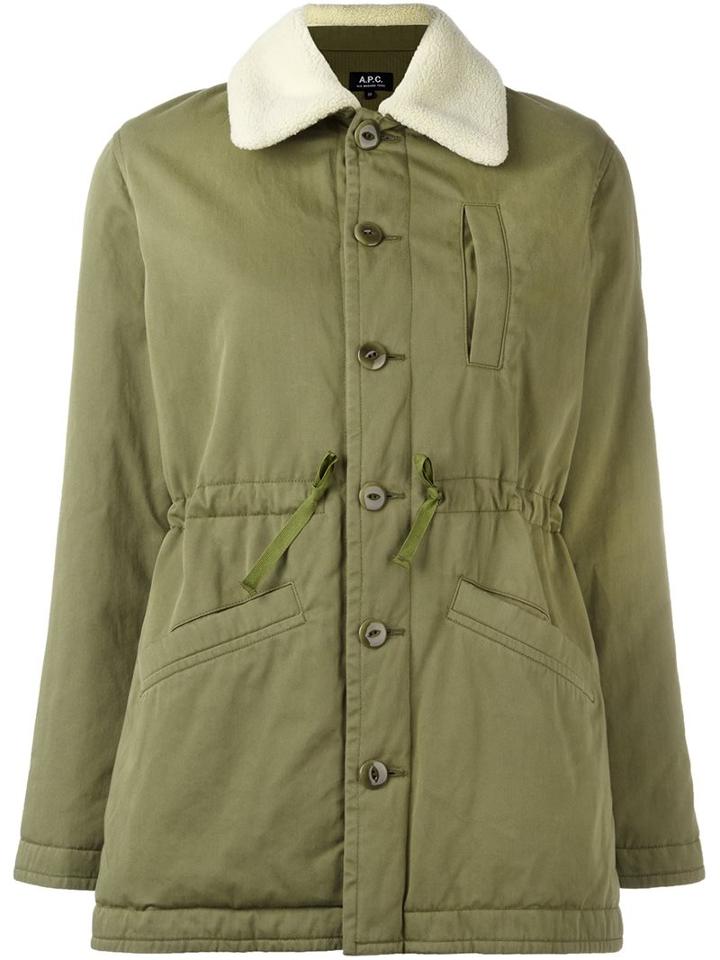 A.p.c. Military Style Coat, Women's, Size: 38, Green, Cotton/polyester/polyacrylic