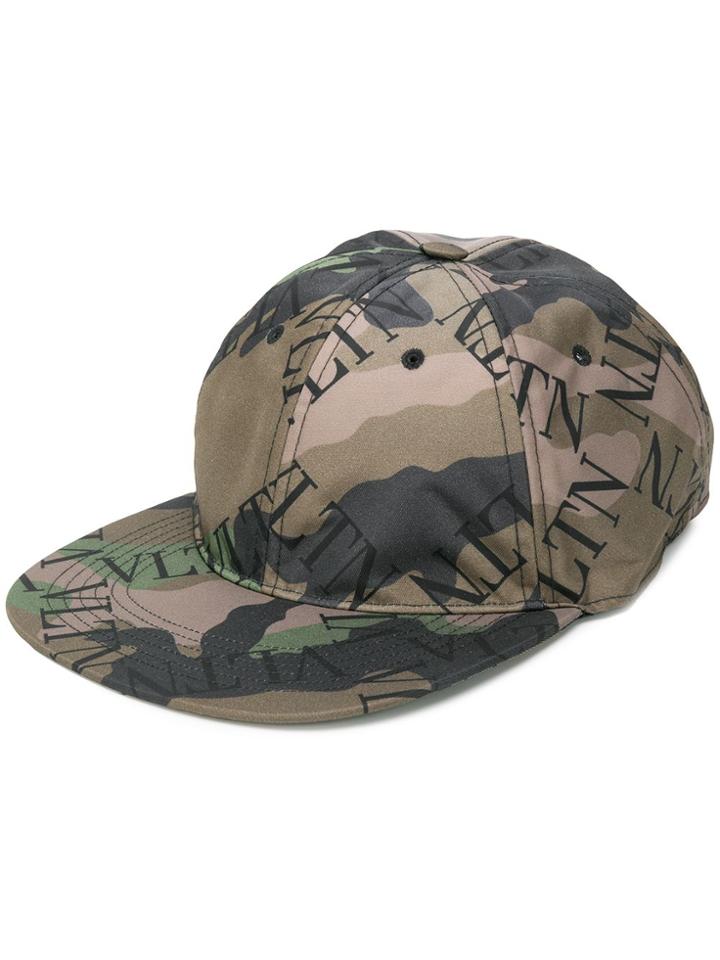 Valentino Vltn Grid Print Cap - Green