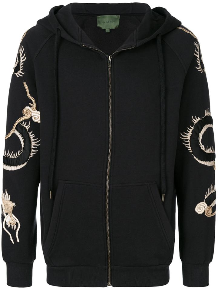 Amen Embroidered Zip Up Hoodie - Grey