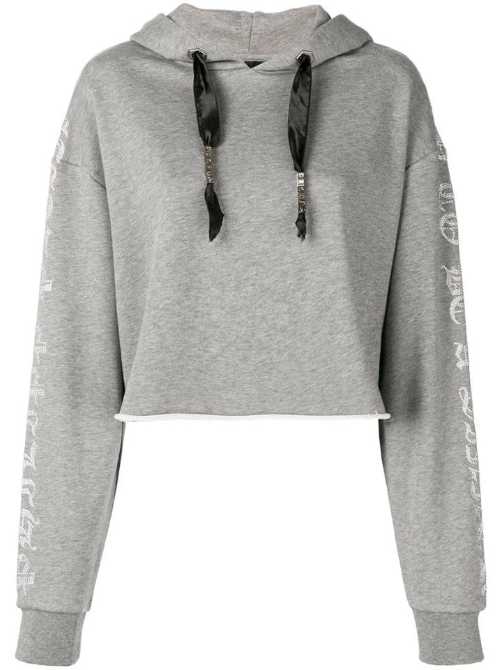 Philipp Plein Cropped Hooded Sweatshirt - Grey