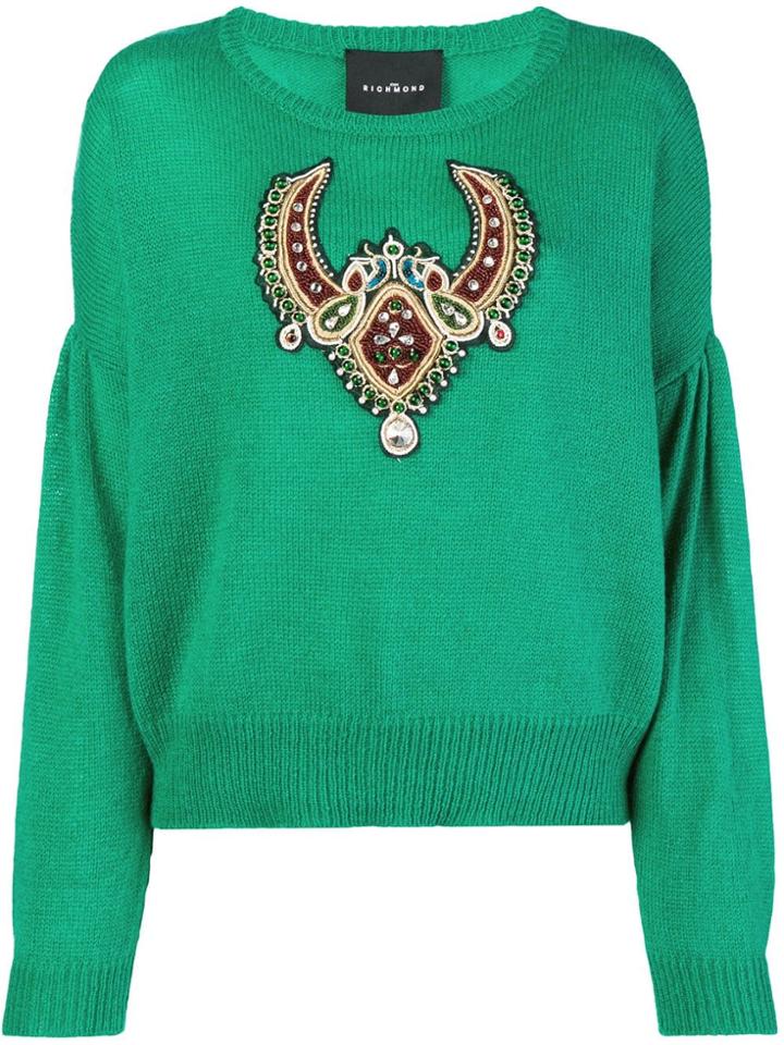 John Richmond Embroidered Appliqué Sweater - Green