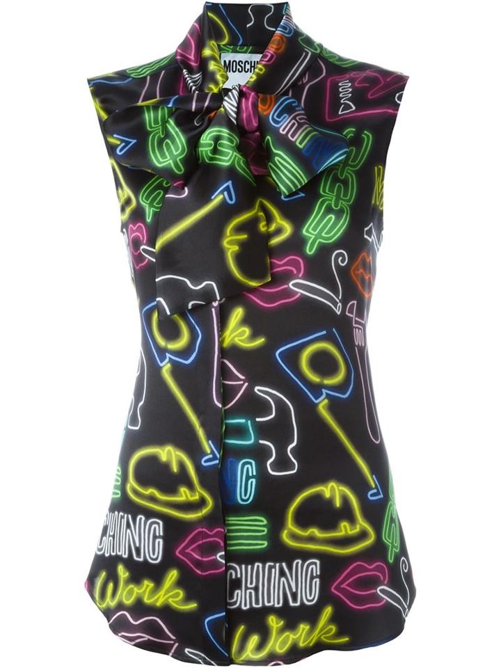 Moschino Neon Sign Blouse, Women's, Size: 40, Black, Silk