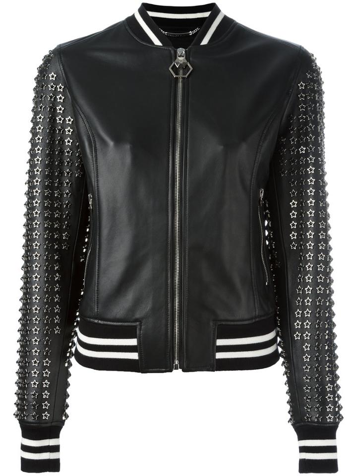 Philipp Plein Pelle 25 Bomber Jacket, Women's, Size: Small, Black, Sheep Skin/shearling/viscose