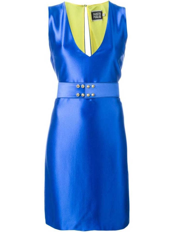 Fausto Puglisi V-neck Belted Dress, Women's, Size: 44, Blue, Silk/viscose