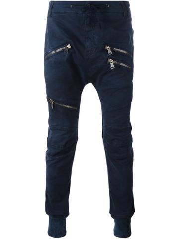 Pierre Balmain Zipped Detailing Drop-crotch Jeans, Men's, Size: 50, Blue, Cotton/spandex/elastane