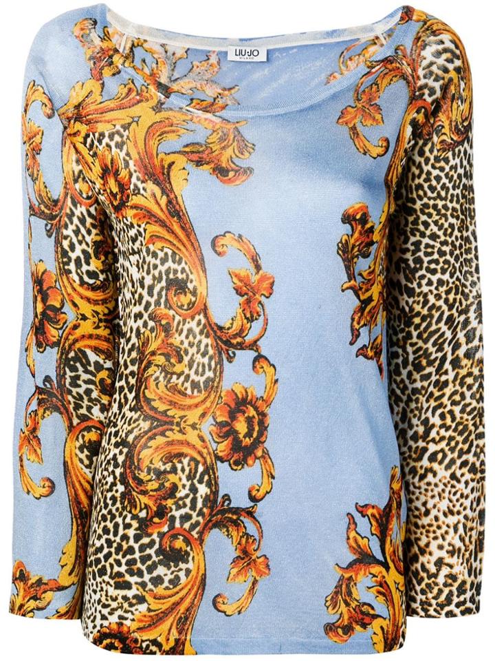 Liu Jo Baroque Leopard Knitted Jumper - Blue