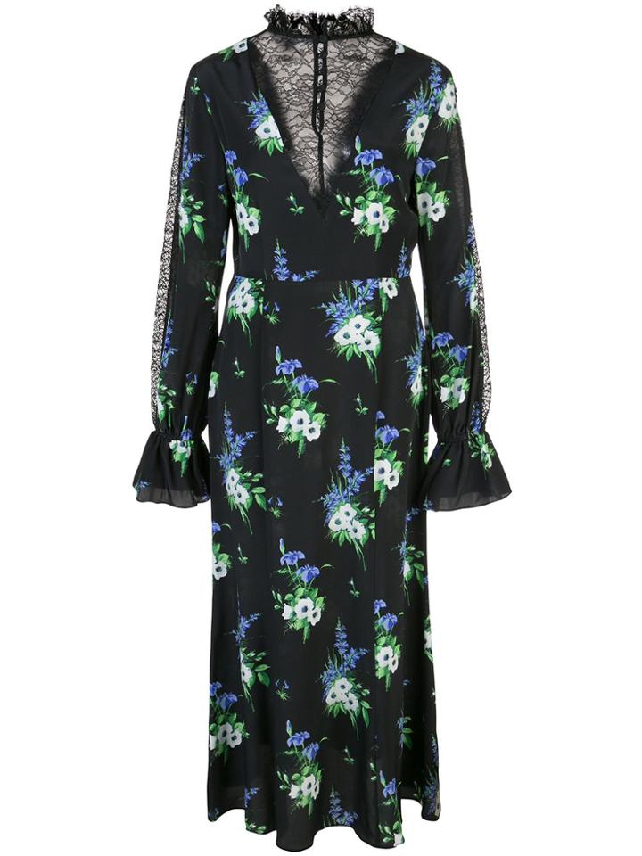 Les Reveries Floral Lace-detail Midi Dress - Black