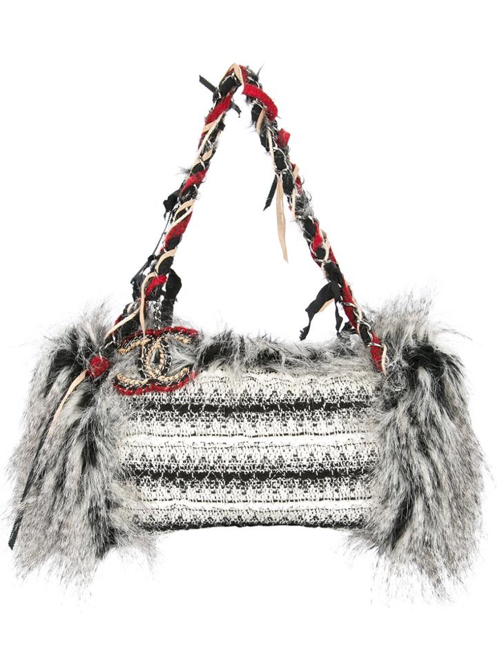 Chanel Vintage Fur Striped Shoulder Bag - Multicolour