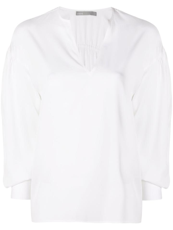 Vince Ruched Split Neck Blouse - White