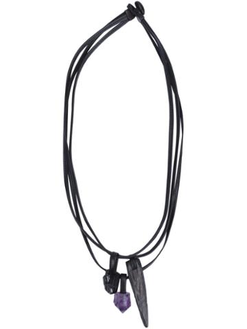 Monies Amethyst, Tourmaline Stone And Wood Pendant Necklace