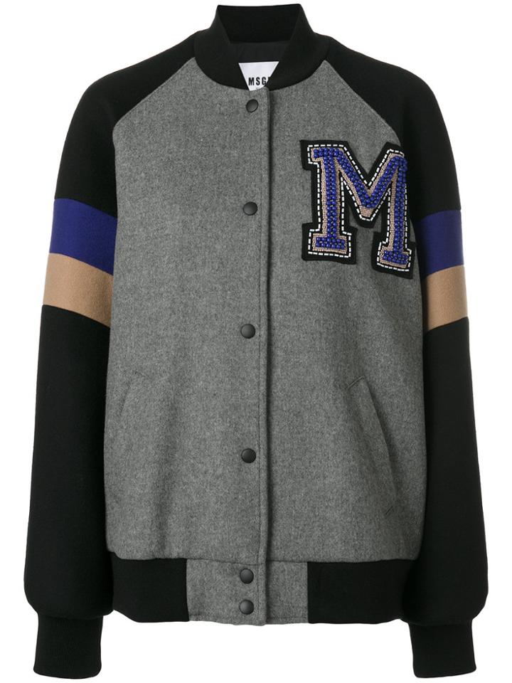 Msgm Varsity Bomber Jacket - Grey