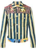 Fendi John Booth Stripe Denim Jacket, Men's, Size: 48, Blue, Cotton/lamb Fur