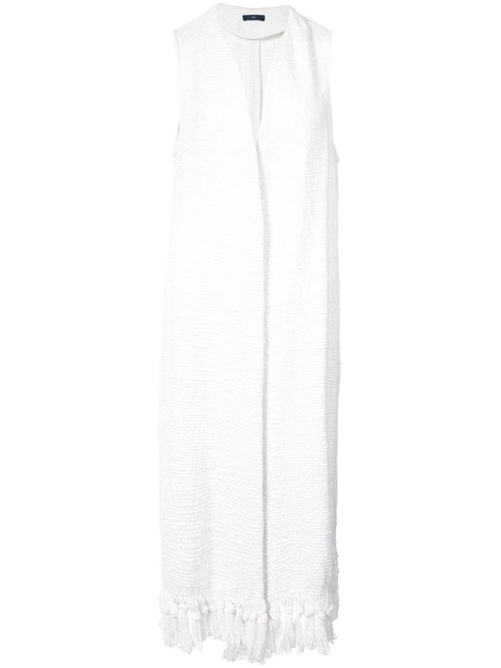 Voz Long Fringe Vest - White