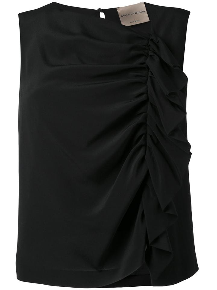 Erika Cavallini - Asymmetric Gathered Tank Top - Women - Silk/acetate - 42, Black, Silk/acetate