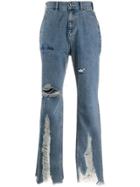 Ader Error High-rise Distressed Jeans - Blue