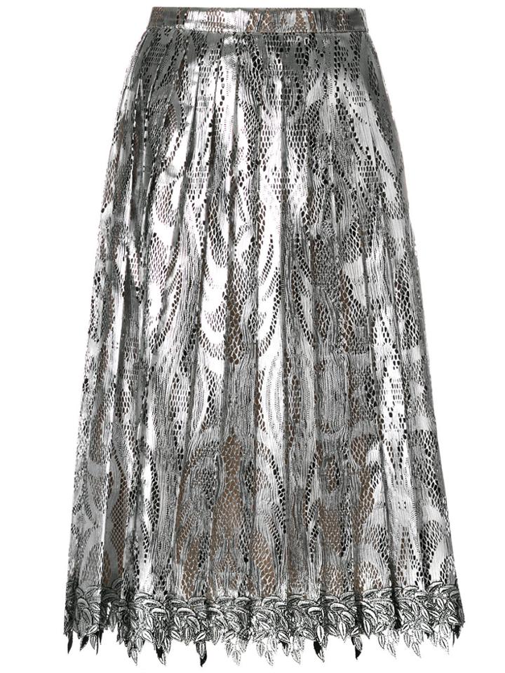 Marco De Vincenzo Pleated Lace Midi Skirt - Grey