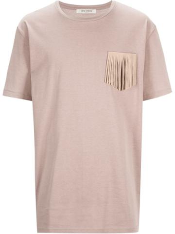 Ones Stroke Fringed Chest Pocket T-shirt, Men's, Size: L, Brown, Cotton/artificial Leather