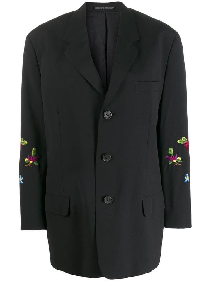 Yohji Yamamoto Pre-owned 1990's Floral Embrooidered Blazer - Black