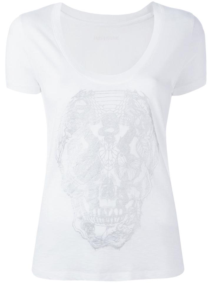 Zadig & Voltaire Stylised Skull Print T-shirt, Women's, Size: Small, White, Cotton/modal
