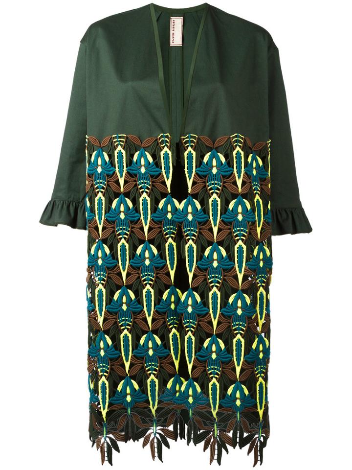 Antonio Marras Leaves Motif Midi Coat, Women's, Size: 44, Green, Cotton/silk/spandex/elastane